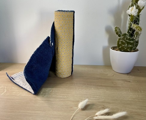 rouleau d'essuis tout lavable, tissu en coton et éponge