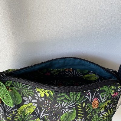 sac tropical, tissus en coton tropical et simili cuir noir
