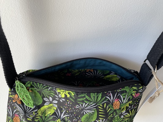sac tropical, tissus en coton tropical et simili cuir noir